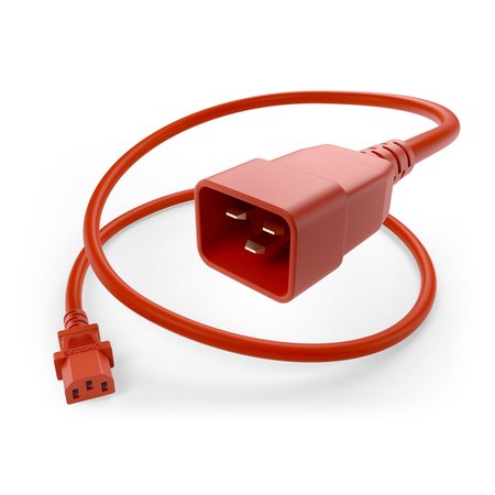 UNIRISE USA 3Ft Red C13-C20 Pdu Power Cord, Sjt, 15Amp, 250V PWCD-C13C20-15A-03F-RED